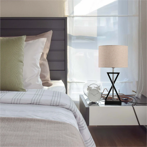 Nordic Art Deco Table Lamp  Black Nickel Flaxen