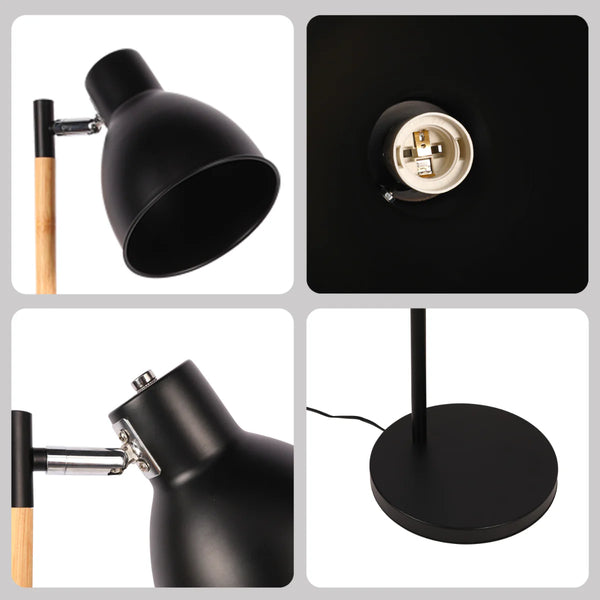 Nordic Floor Lamp with Wood Accent - E27 Rotatable Shade 3 Finishes