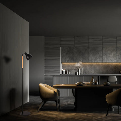 Nordic Floor Lamp with Wood Accent - E27 Rotatable Shade 3 Finishes