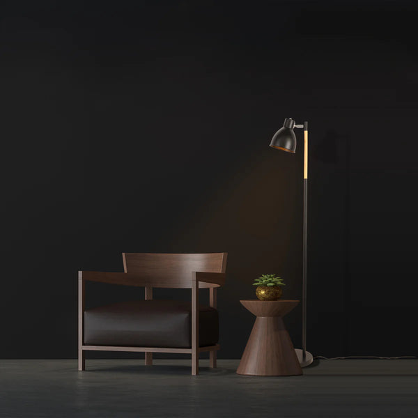 Nordic Floor Lamp with Wood Accent - E27 Rotatable Shade 3 Finishes