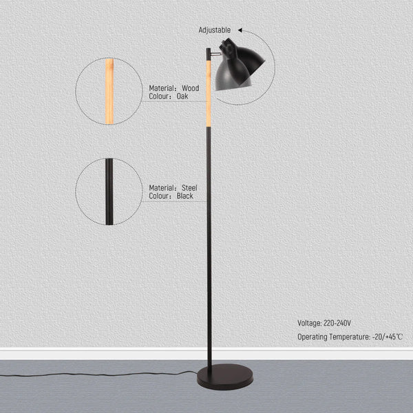 Nordic Floor Lamp with Wood Accent - E27 Rotatable Shade 3 Finishes