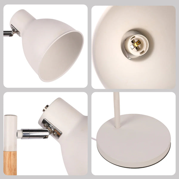 Nordic Floor Lamp with Wood Accent - E27 Rotatable Shade 3 Finishes