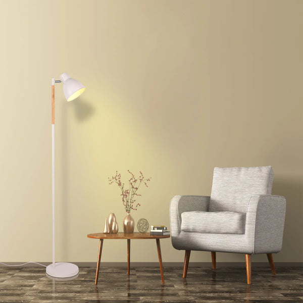 Nordic Floor Lamp with Wood Accent - E27 Rotatable Shade 3 Finishes