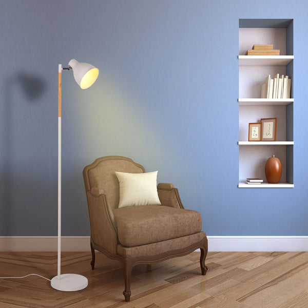 Nordic Floor Lamp with Wood Accent - E27 Rotatable Shade 3 Finishes