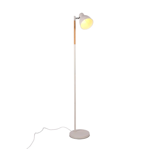 Nordic Floor Lamp with Wood Accent - E27 Rotatable Shade 3 Finishes