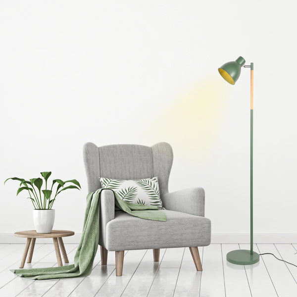Nordic Floor Lamp with Wood Accent - E27 Rotatable Shade 3 Finishes