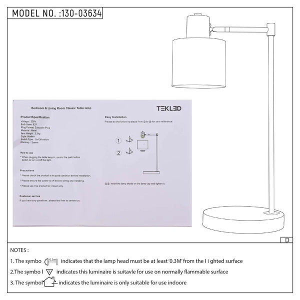 Nordic Pole Reading Desk Lamp Black Gold