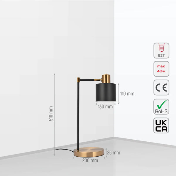 Nordic Pole Reading Desk Lamp Black Gold