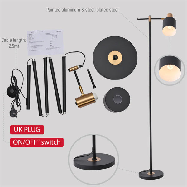 Nordic Pole Reading Floor Lamp Black Gold
