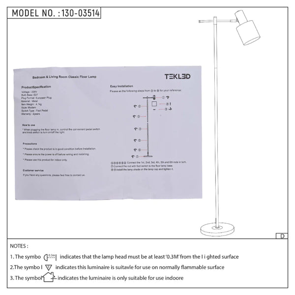 Nordic Pole Reading Floor Lamp Black Gold