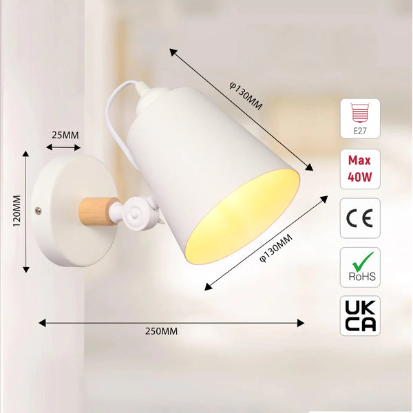 Nordic Sleek Adjustable Wall Lamp - Modern Tapered Cone Design in Black or White