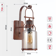 Antique Industrial Rustic Wall Lantern Light Clear Amber Glass Shade and Weathered Metal Frame