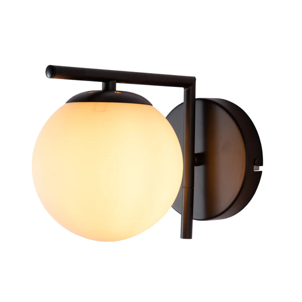 Opal Globe Glass Bronze L Shape Metal Wall Light E27 Fitting
