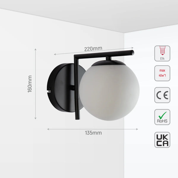 Opal Globe Glass Bronze L Shape Metal Wall Light E27 Fitting