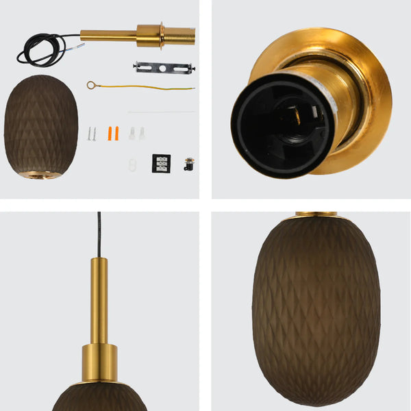 Opalescent Ellipsoid Pendant Light with Gold Detail