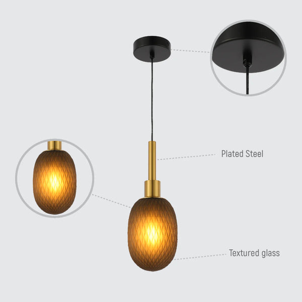 Opalescent Ellipsoid Pendant Light with Gold Detail
