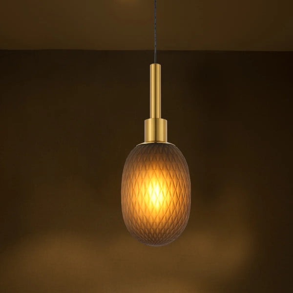 Opalescent Ellipsoid Pendant Light with Gold Detail