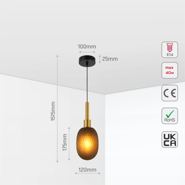 Opalescent Ellipsoid Pendant Light with Gold Detail