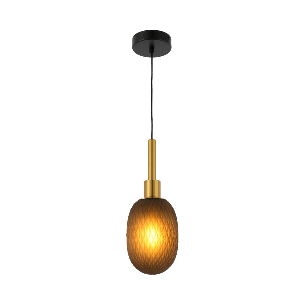 Opalescent Ellipsoid Pendant Light with Gold Detail