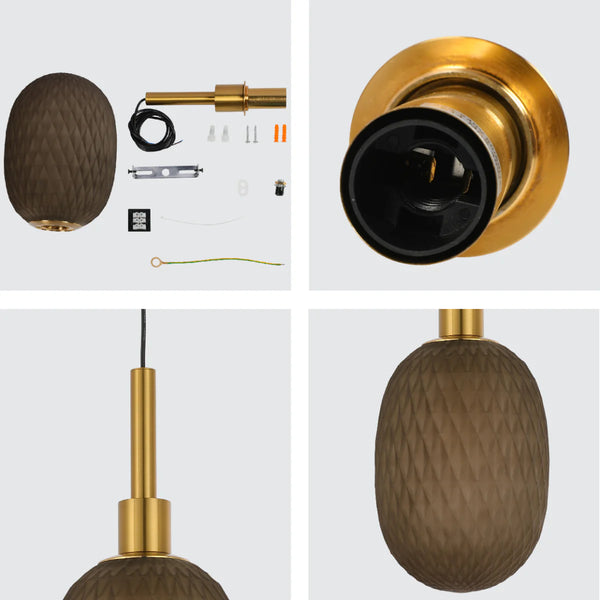 Opalescent Ellipsoid Pendant Light with Gold Detail