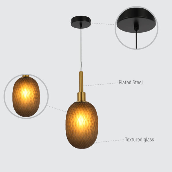 Opalescent Ellipsoid Pendant Light with Gold Detail