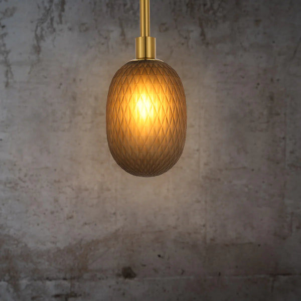 Opalescent Ellipsoid Pendant Light with Gold Detail