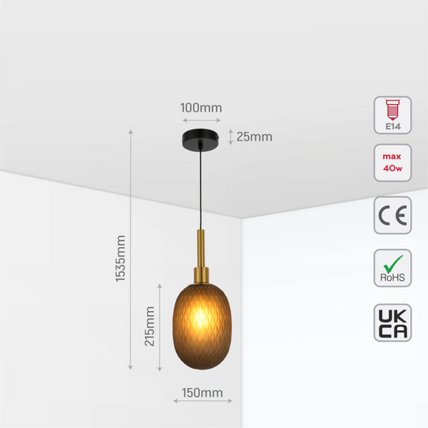 Opalescent Ellipsoid Pendant Light with Gold Detail