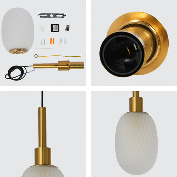 Opalescent Ellipsoid Pendant Light with Gold Detail