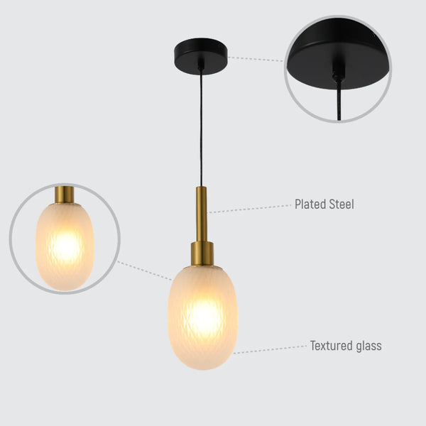 Opalescent Ellipsoid Pendant Light with Gold Detail