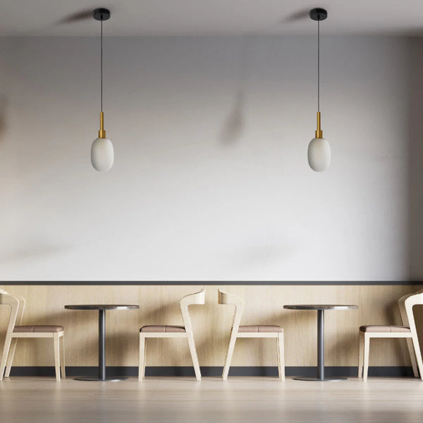 Opalescent Ellipsoid Pendant Light with Gold Detail