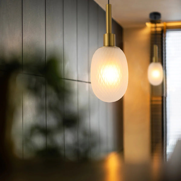 Opalescent Ellipsoid Pendant Light with Gold Detail