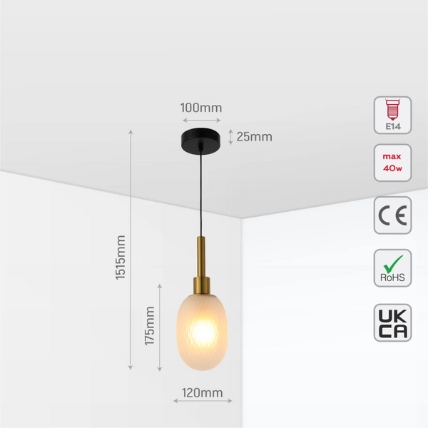 Opalescent Ellipsoid Pendant Light with Gold Detail