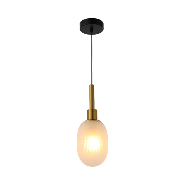 Opalescent Ellipsoid Pendant Light with Gold Detail