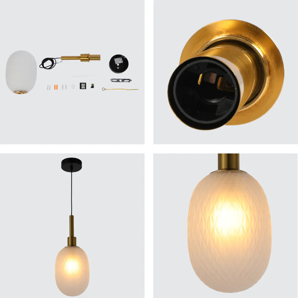 Opalescent Ellipsoid Pendant Light with Gold Detail