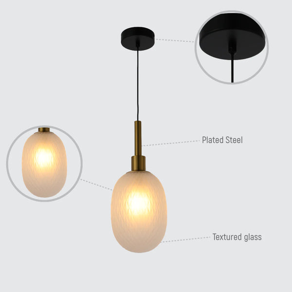 Opalescent Ellipsoid Pendant Light with Gold Detail