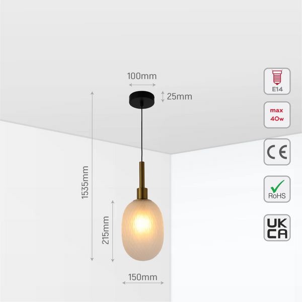 Opalescent Ellipsoid Pendant Light with Gold Detail