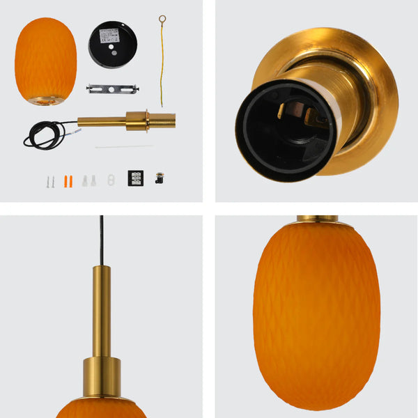 Opalescent Ellipsoid Pendant Light with Gold Detail