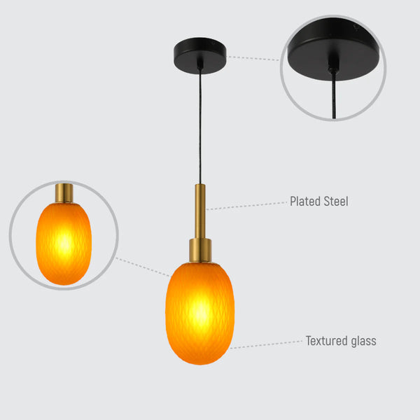 Opalescent Ellipsoid Pendant Light with Gold Detail