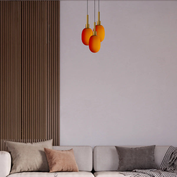 Opalescent Ellipsoid Pendant Light with Gold Detail