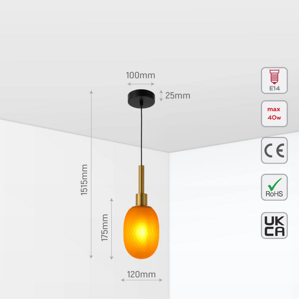 Opalescent Ellipsoid Pendant Light with Gold Detail