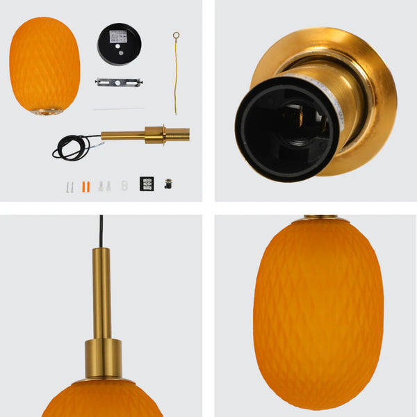 Opalescent Ellipsoid Pendant Light with Gold Detail