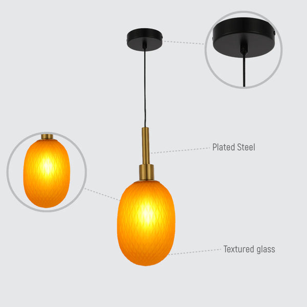 Opalescent Ellipsoid Pendant Light with Gold Detail