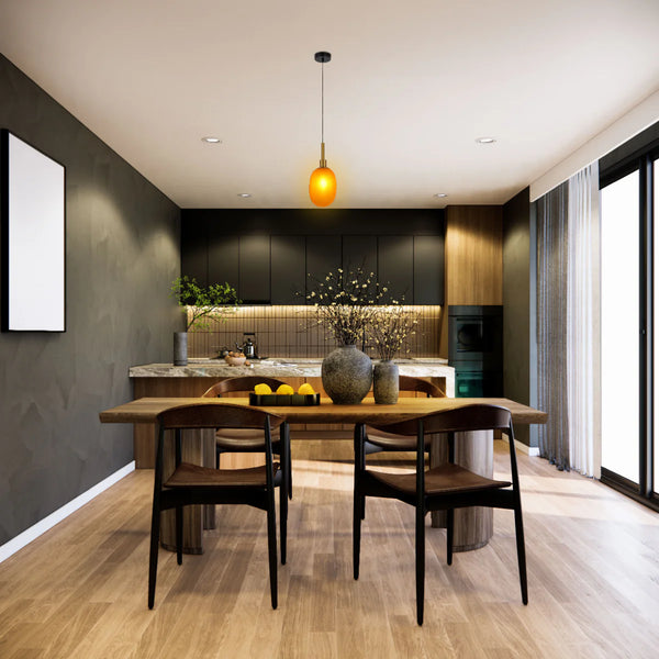 Opalescent Ellipsoid Pendant Light with Gold Detail
