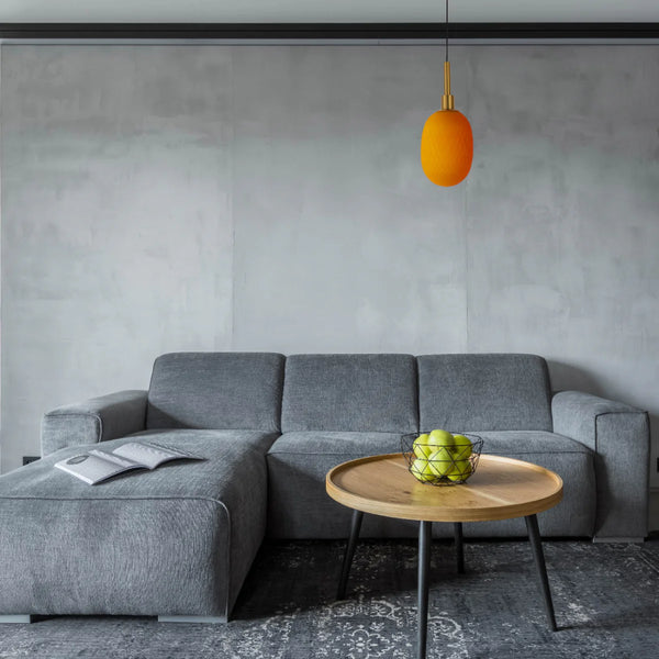 Opalescent Ellipsoid Pendant Light with Gold Detail