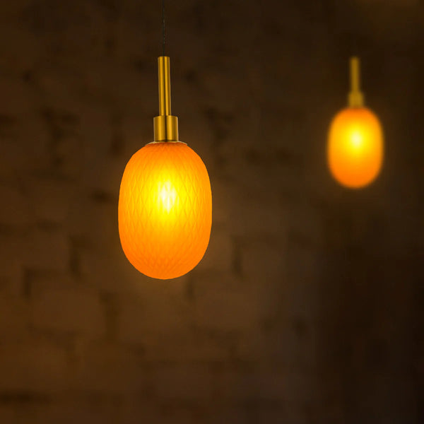 Opalescent Ellipsoid Pendant Light with Gold Detail