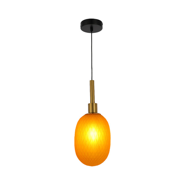Opalescent Ellipsoid Pendant Light with Gold Detail
