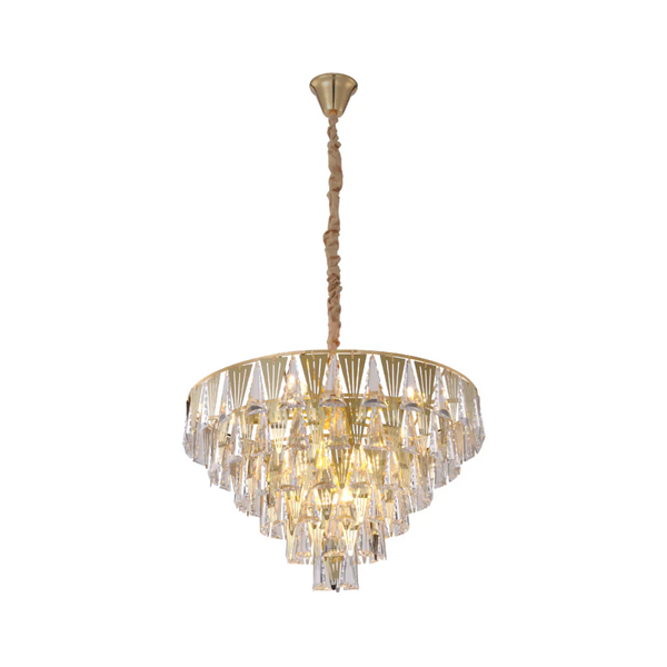 Opulent Gold Chandelier Ceiling Light with Triangular Crystal Elegance