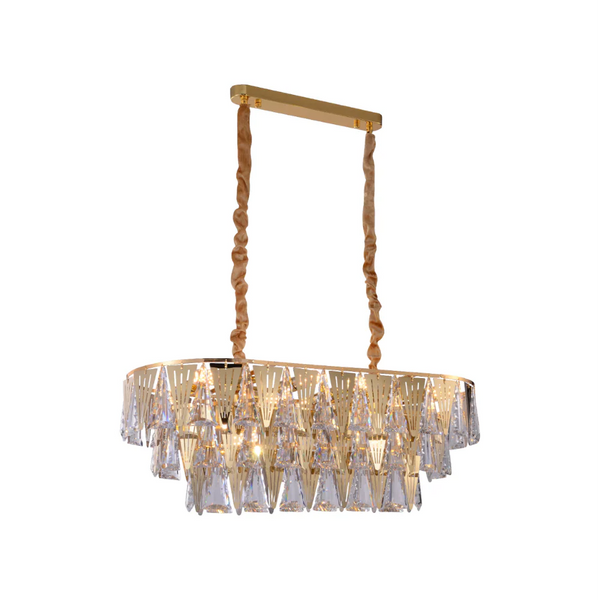Opulent Gold Chandelier Ceiling Light with Triangular Crystal Elegance