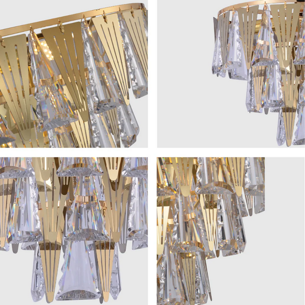 Opulent Gold Chandelier Ceiling Light with Triangular Crystal Elegance
