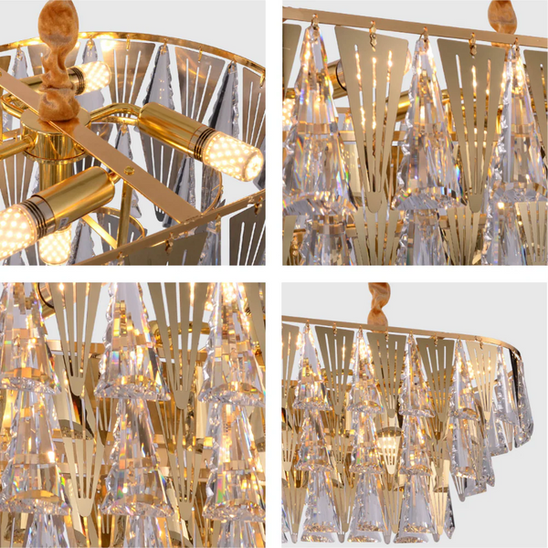 Opulent Gold Chandelier Ceiling Light with Triangular Crystal Elegance